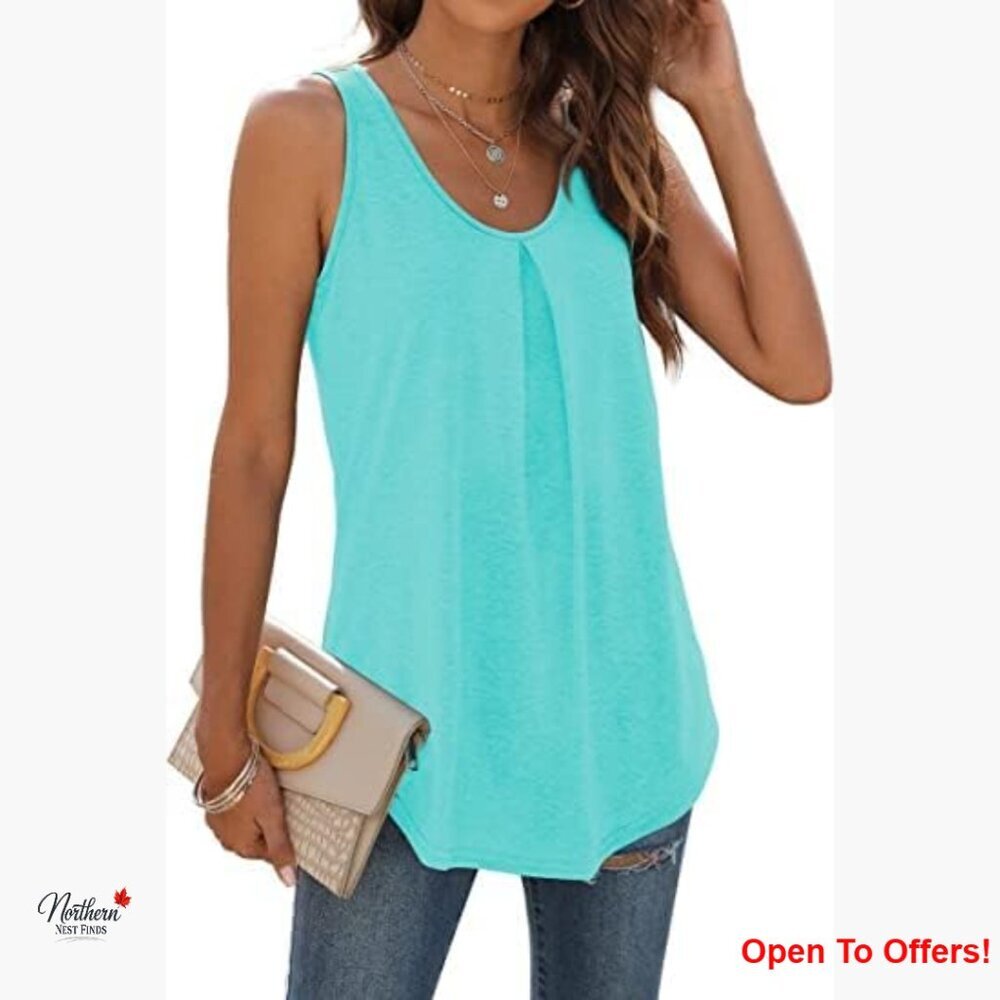 Polyester V-Neck Tank Top Loose Fit Sleeveless Summer Tops
